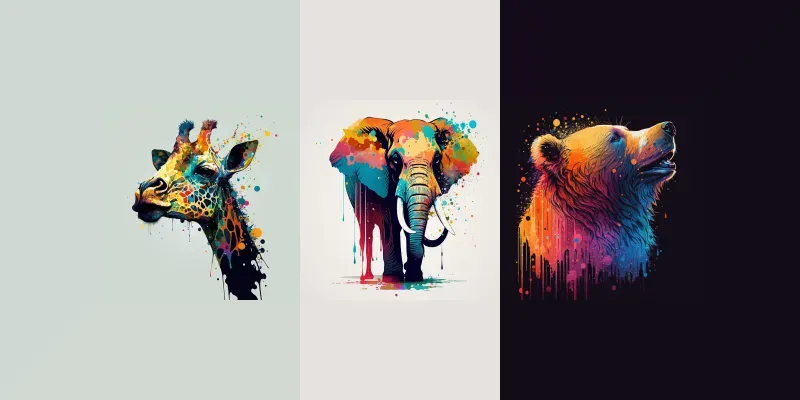 Vibrant Ink Style Animal Designs generated by undefined