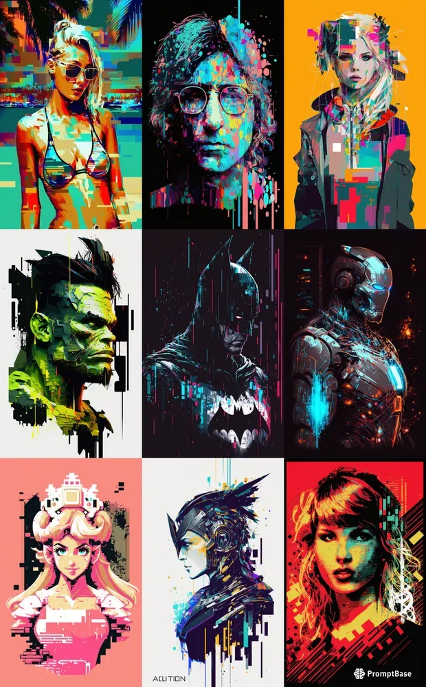 Glitch Art Style Character Illustrations