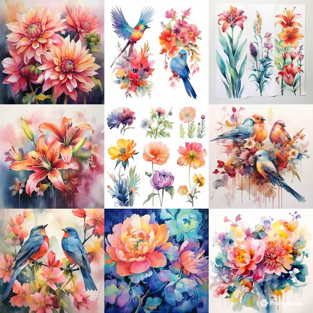 Vibrant Florals Blooming In Watercolor Bs