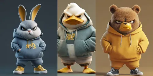 Grumpy Cartoon Animals In Streetwears generated by midjourney