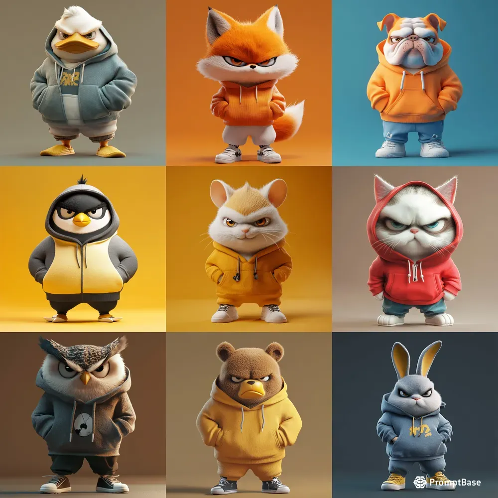 Grumpy Cartoon Animals In Streetwears