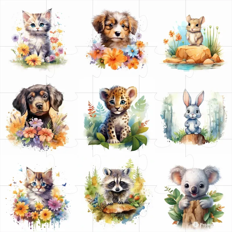 Cute Animals Watercolor Style Hq