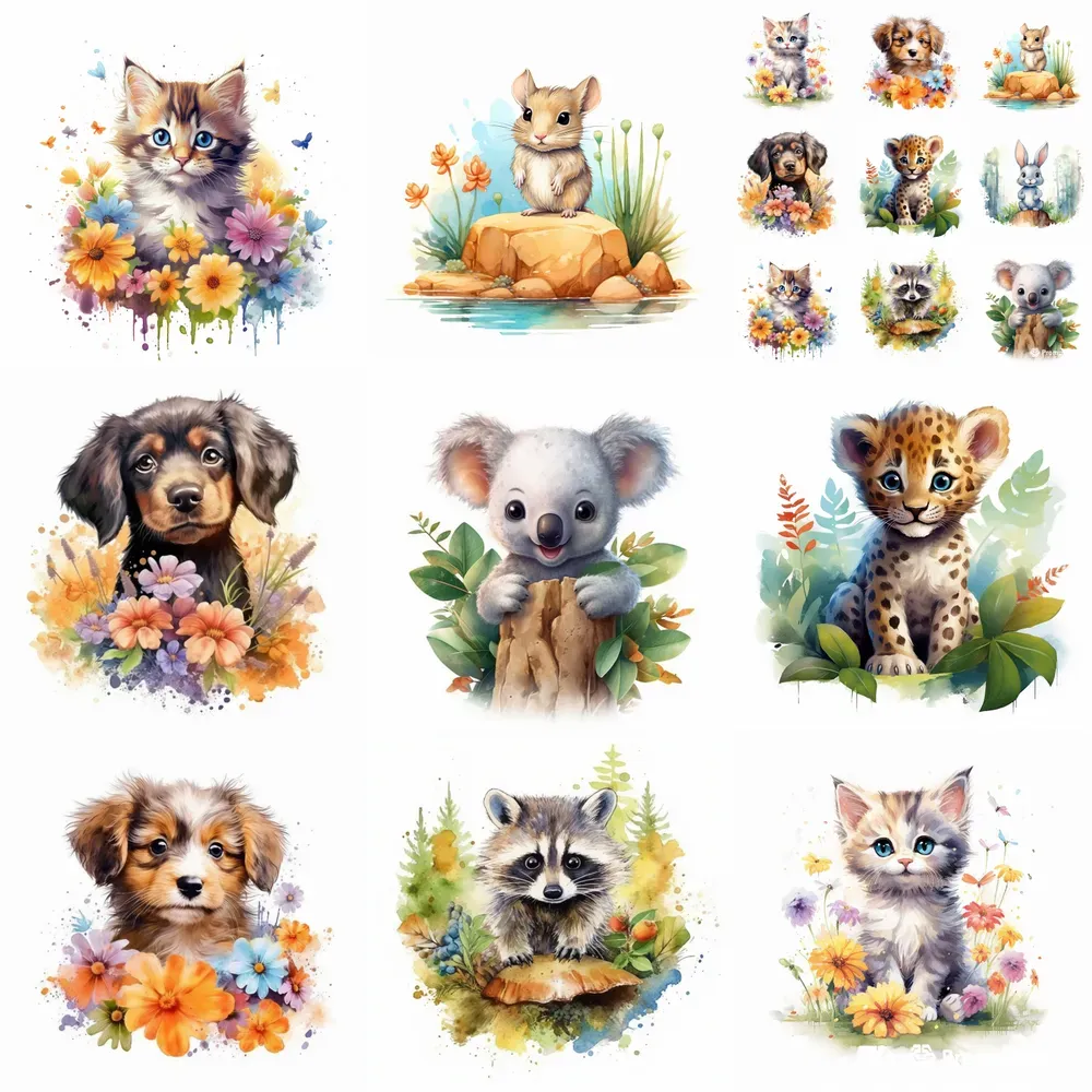 Cute Animals Watercolor Style Hq