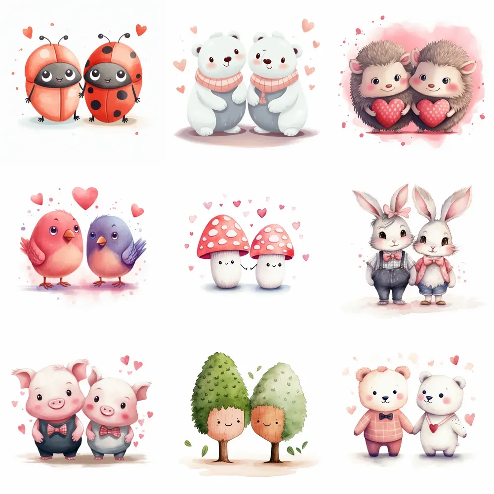 Cute Animals Couples In Love Nursery Art