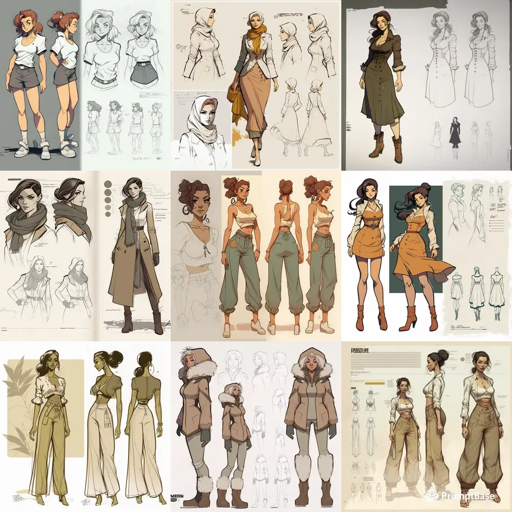 Full-body Fashion Character Sketches