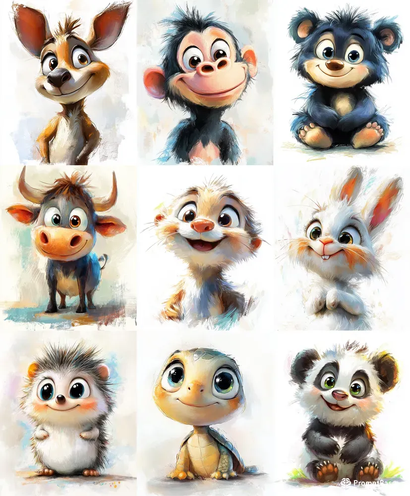 Adorable 3Dlike Cartoon Animals