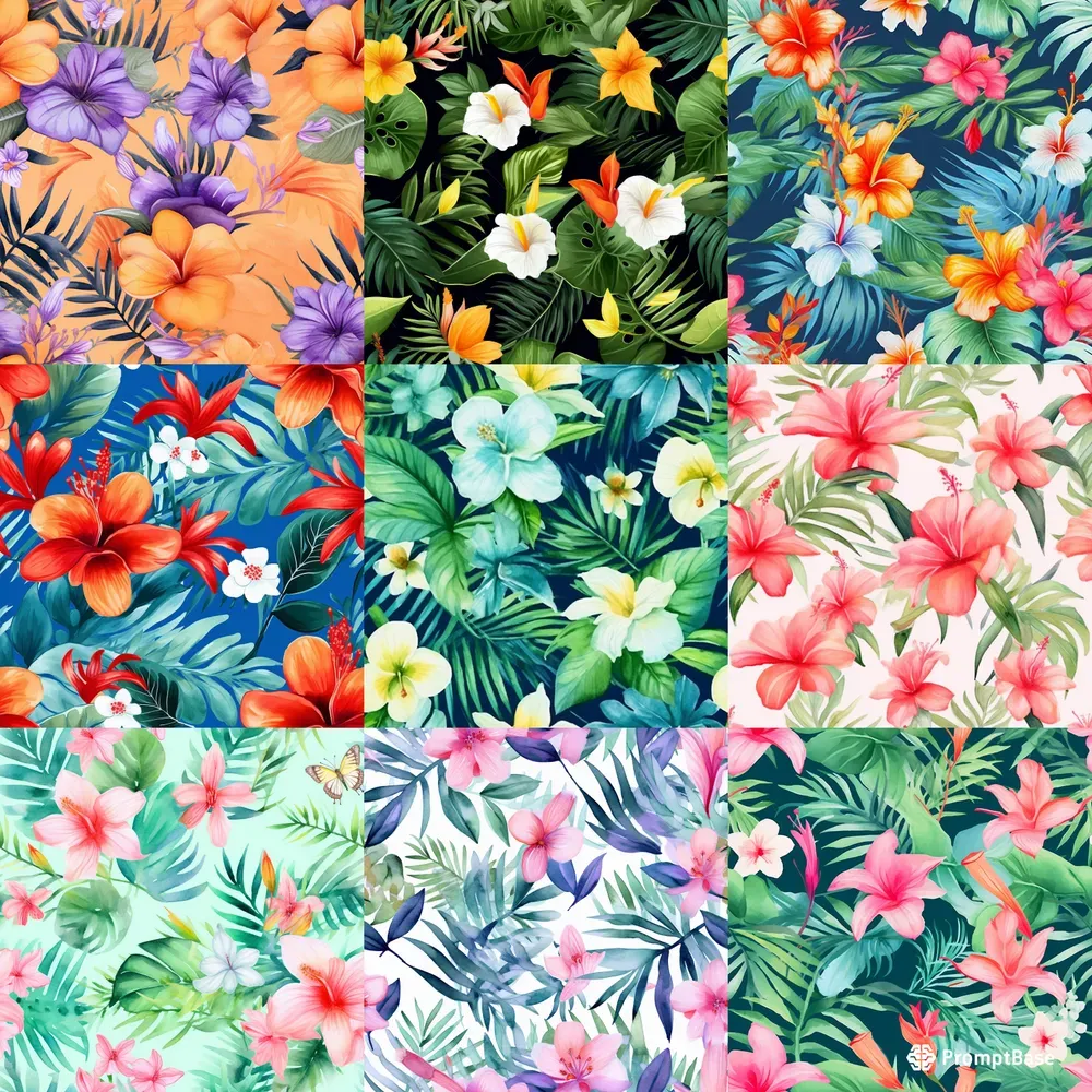 Watercolor Tropical Flower Patterns