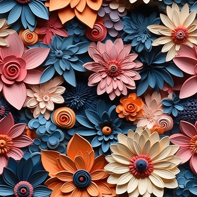 3D Paper Quilling Floral Seamless Patterns