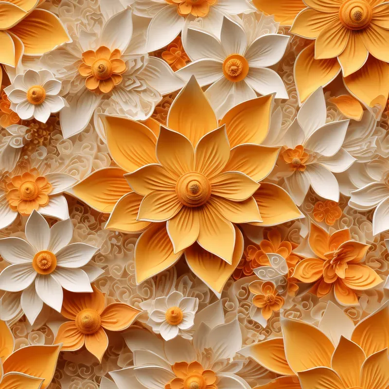 3D Paper Quilling Floral Seamless Patterns