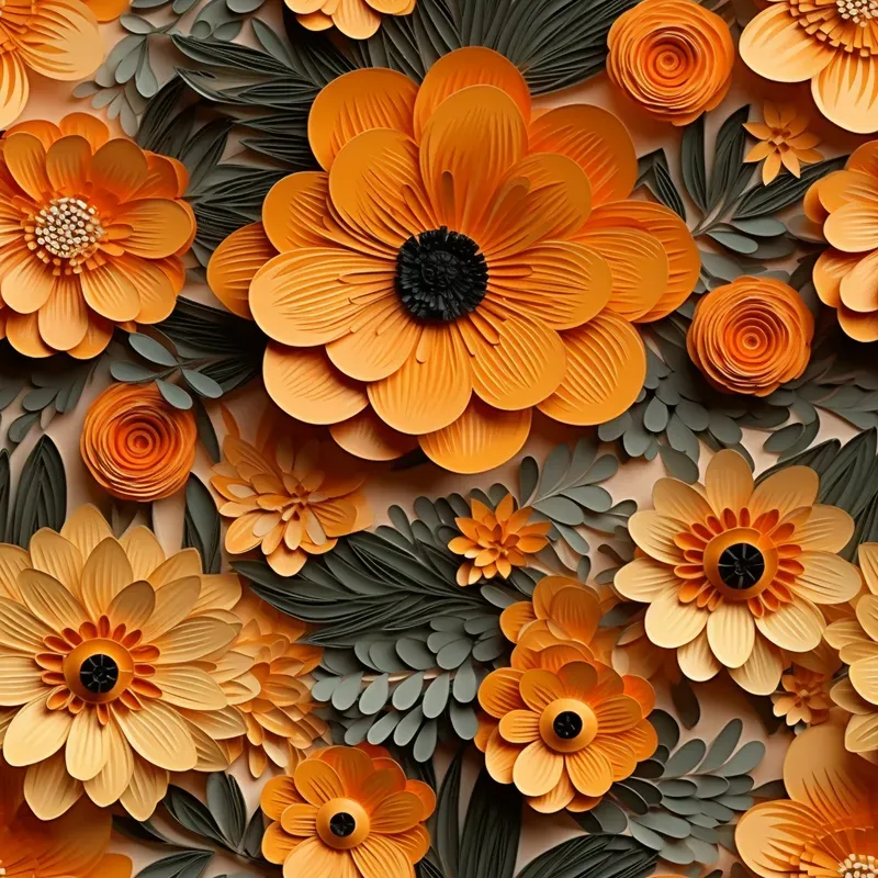 3D Paper Quilling Floral Seamless Patterns