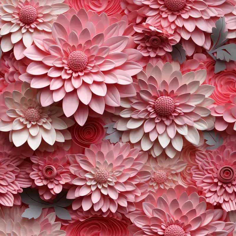 3D Paper Quilling Floral Seamless Patterns