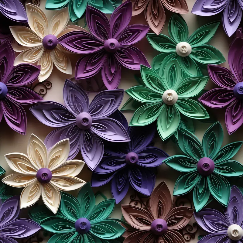 3D Paper Quilling Floral Seamless Patterns