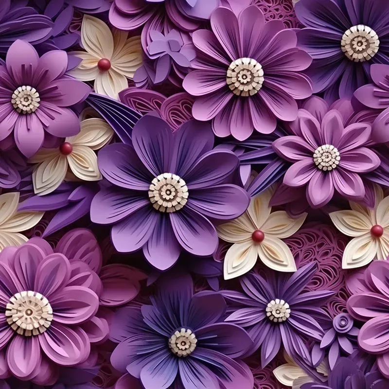 3D Paper Quilling Floral Seamless Patterns
