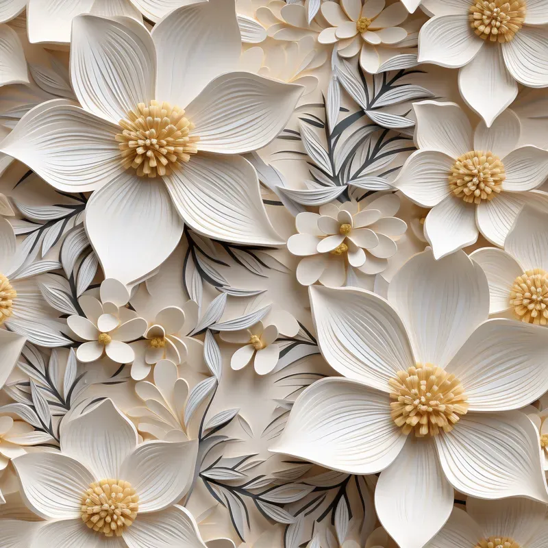 3D Paper Quilling Floral Seamless Patterns