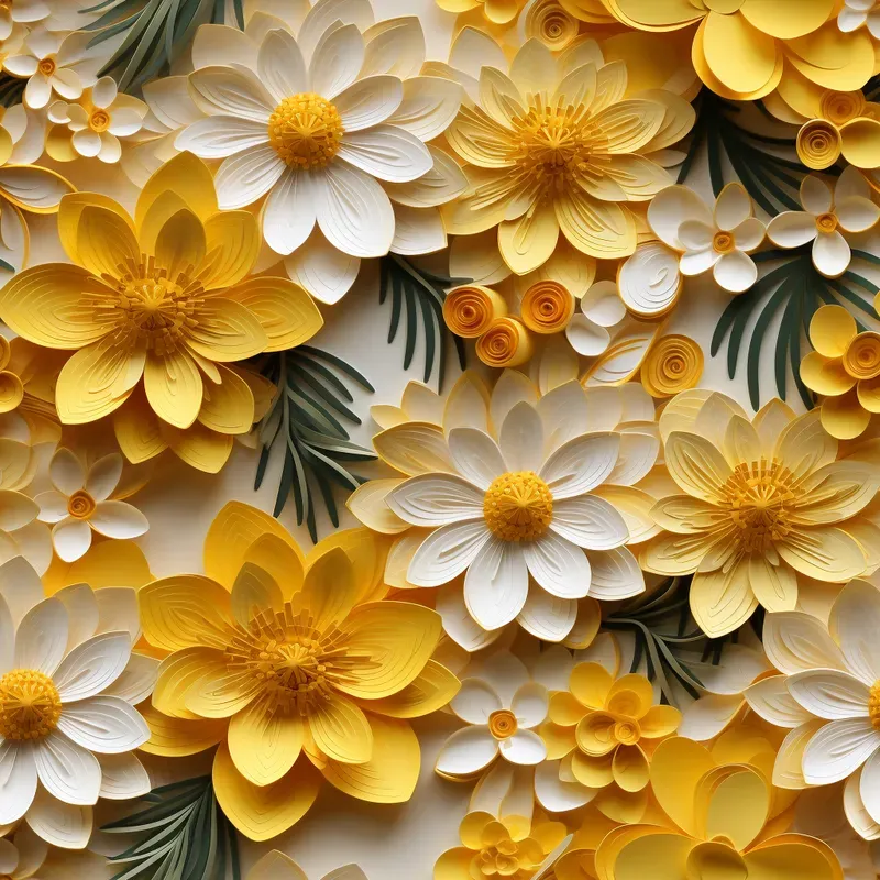 3D Paper Quilling Floral Seamless Patterns