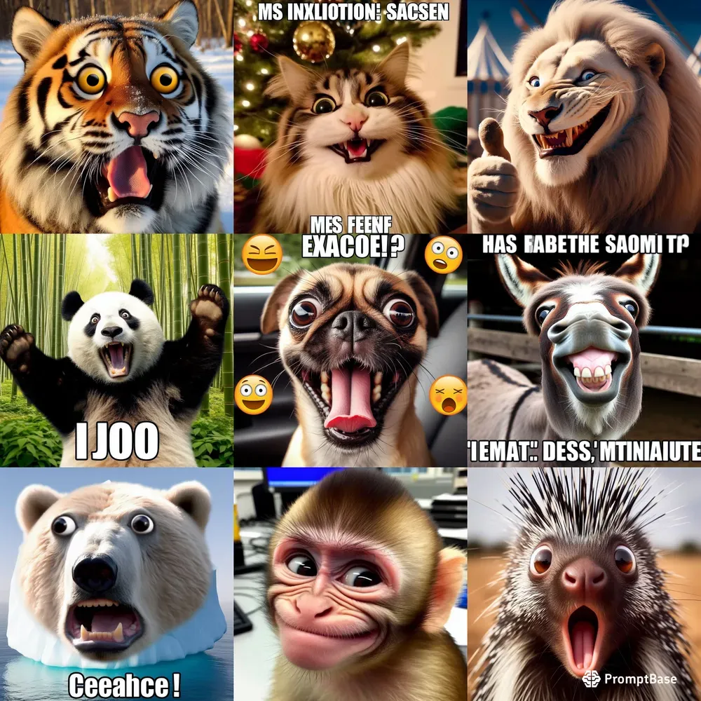 Funny Animal Meme Faces DALL·E Prompt, image size:1000x1000