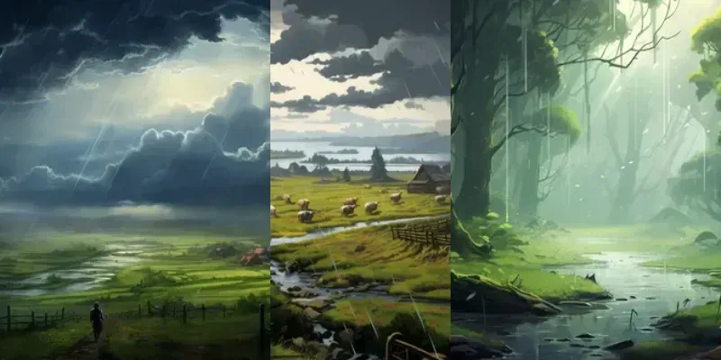 Raining Landscape Illustrations generated by undefined