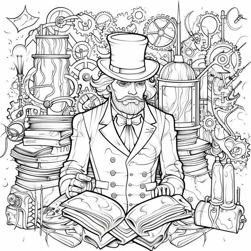 Steampunk Characters Coloring Book Pages