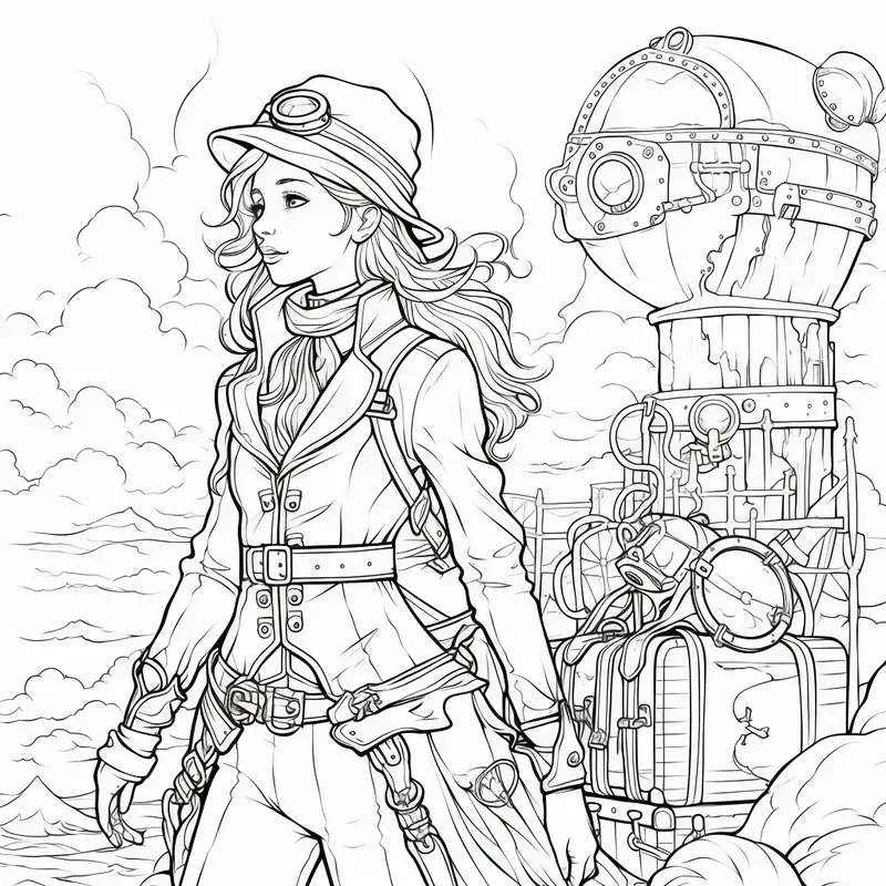 Steampunk Characters Coloring Book Pages