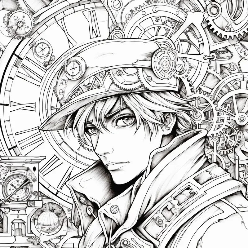 Steampunk Characters Coloring Book Pages