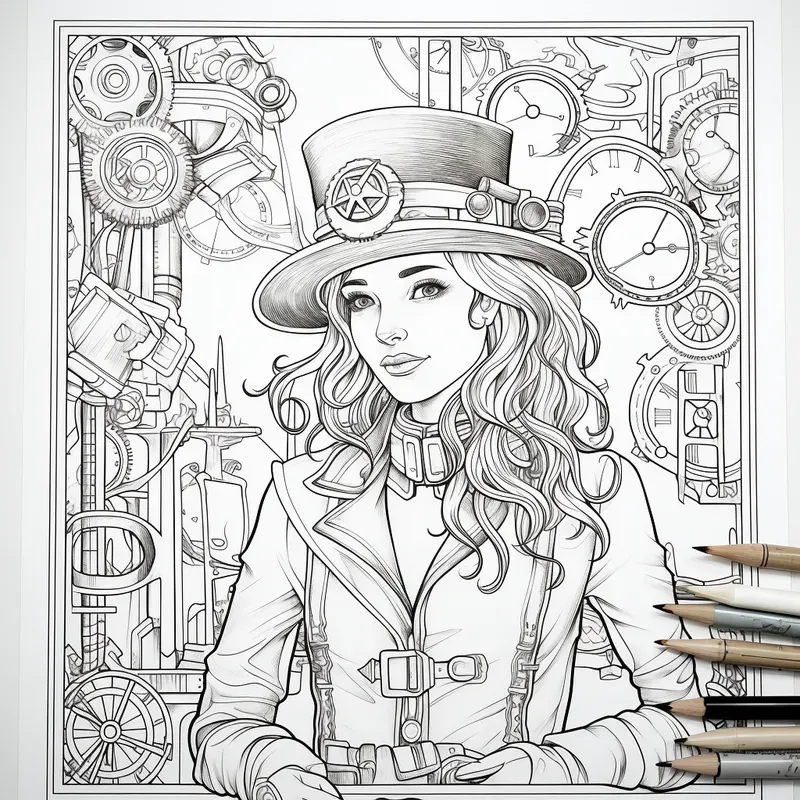 Steampunk Characters Coloring Book Pages