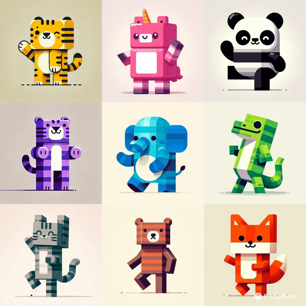 Cute Animal In Minecraft Vector