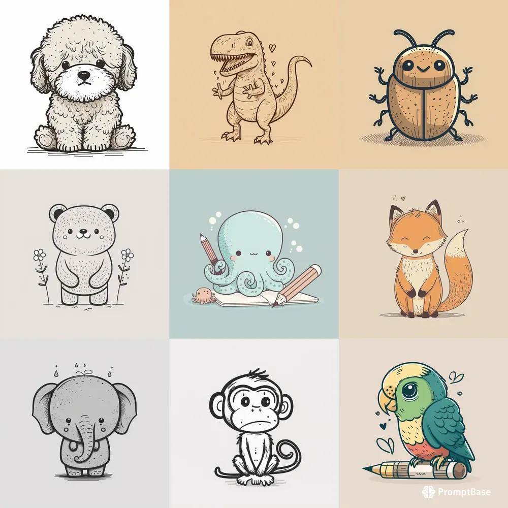 Adorable Hand Drawn Animal Doodles