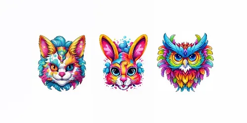 Stylized Lisa Frank Animal Illustrations generated by midjourney
