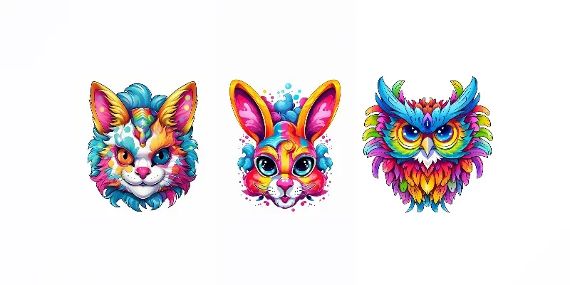 Stylized Lisa Frank Animal Illustrations generated by undefined