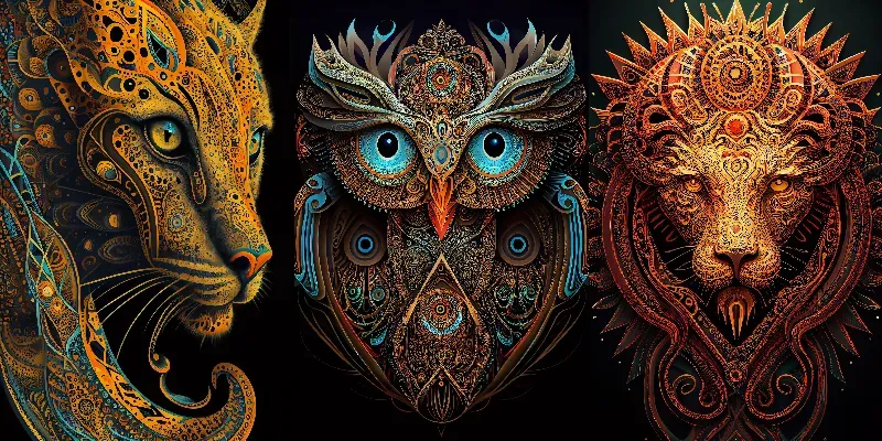 Shamanic Visionary Art Animal Faces generated by undefined
