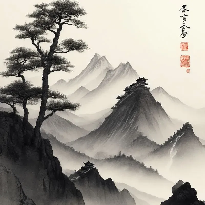 Chinese Ink Paintings With Calligraphy