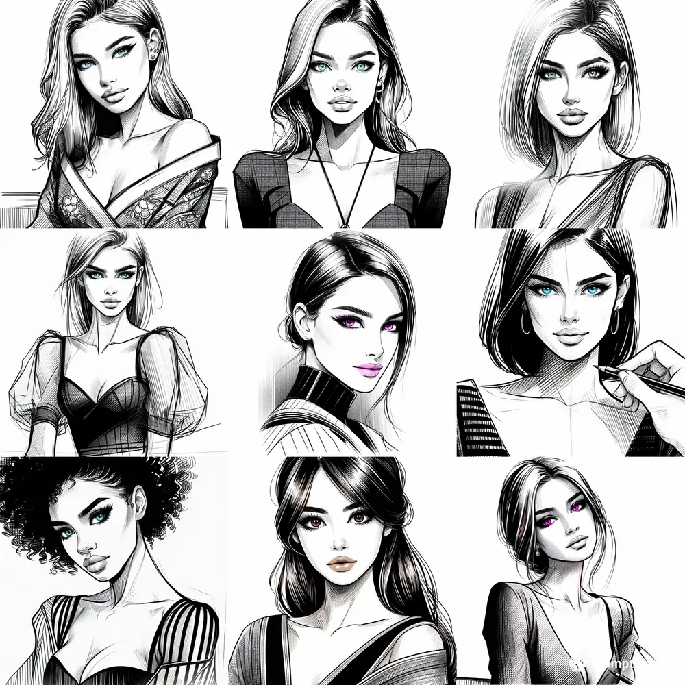 Pencil Portrait Beautiful Models