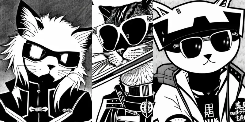 Anime Black And White Futuristic Cats generated by undefined