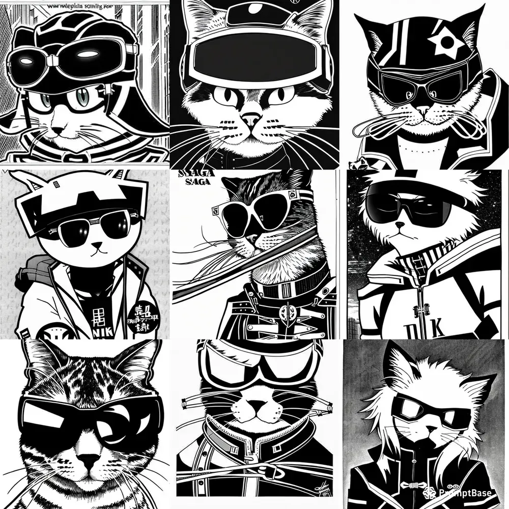 Anime Black And White Futuristic Cats