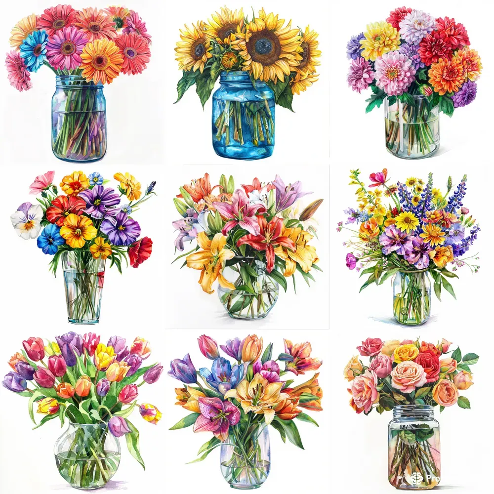 Watercolor Flowers In Jar Illustrations