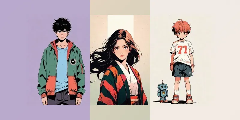Vintage Anime Fullbody Character Designs generated by undefined