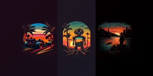 Retro Sunset T-shirt Designs generated by midjourney