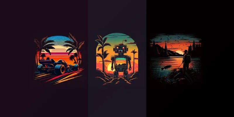 Retro Sunset T-shirt Designs generated by undefined