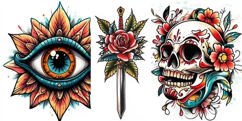 Vibrant Traditional American Tattoos generated by midjourney