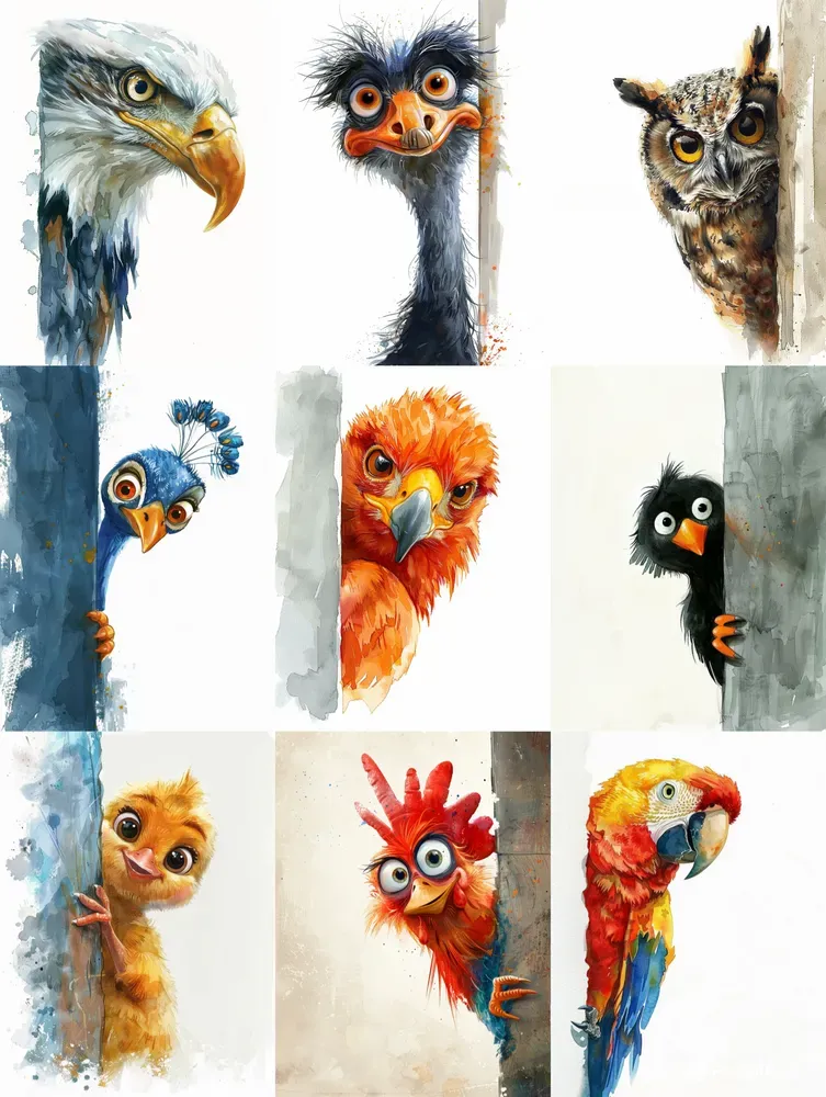 Curious Birds Peeking Around Corners