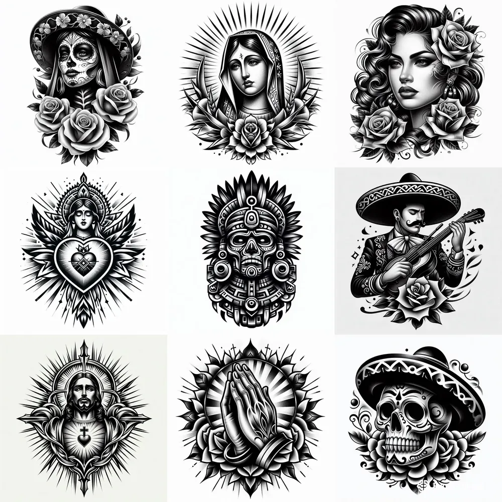 Traditional Chicano Black Grey Tattoos