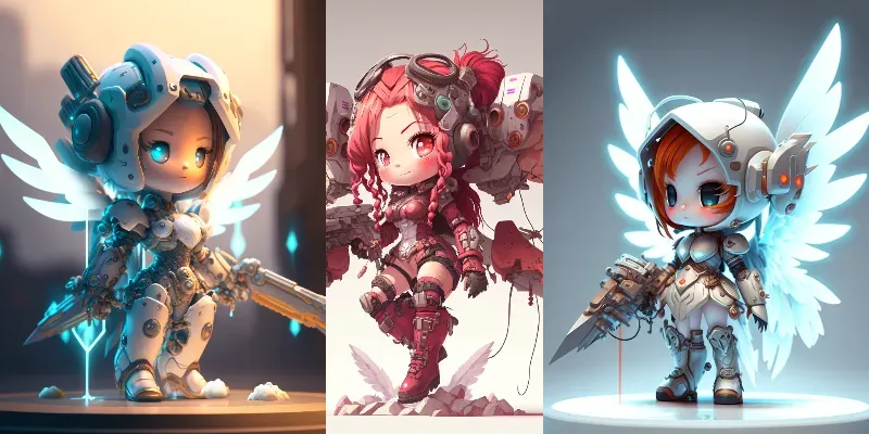 Cute Chibi Mech Warrior Girls generated by undefined