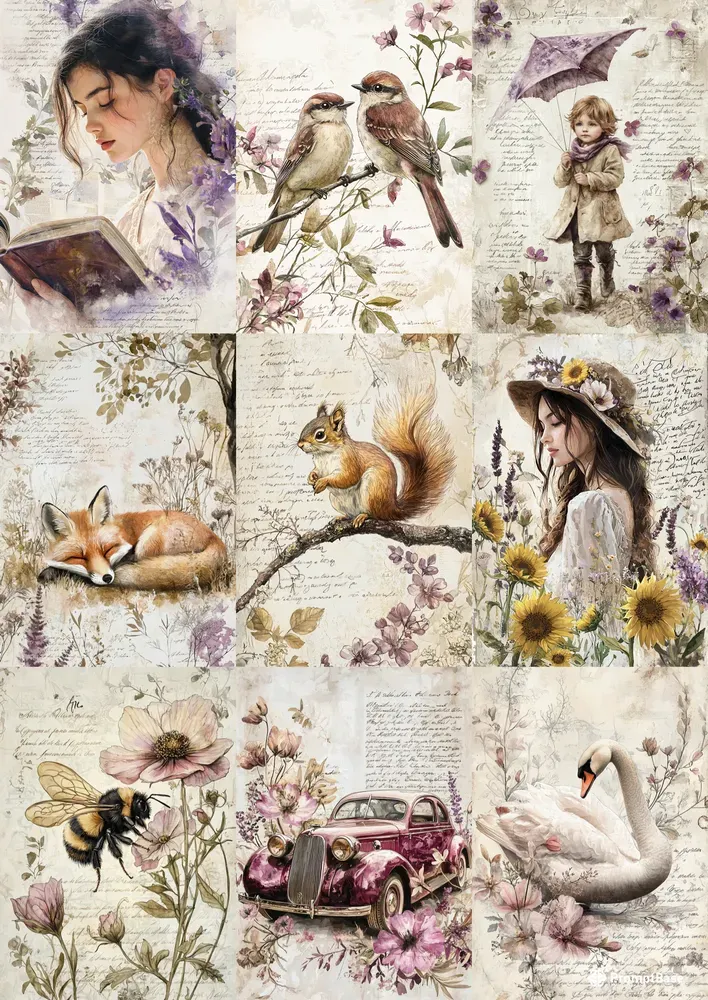 Watercolor Botanical Junk Journal Pages