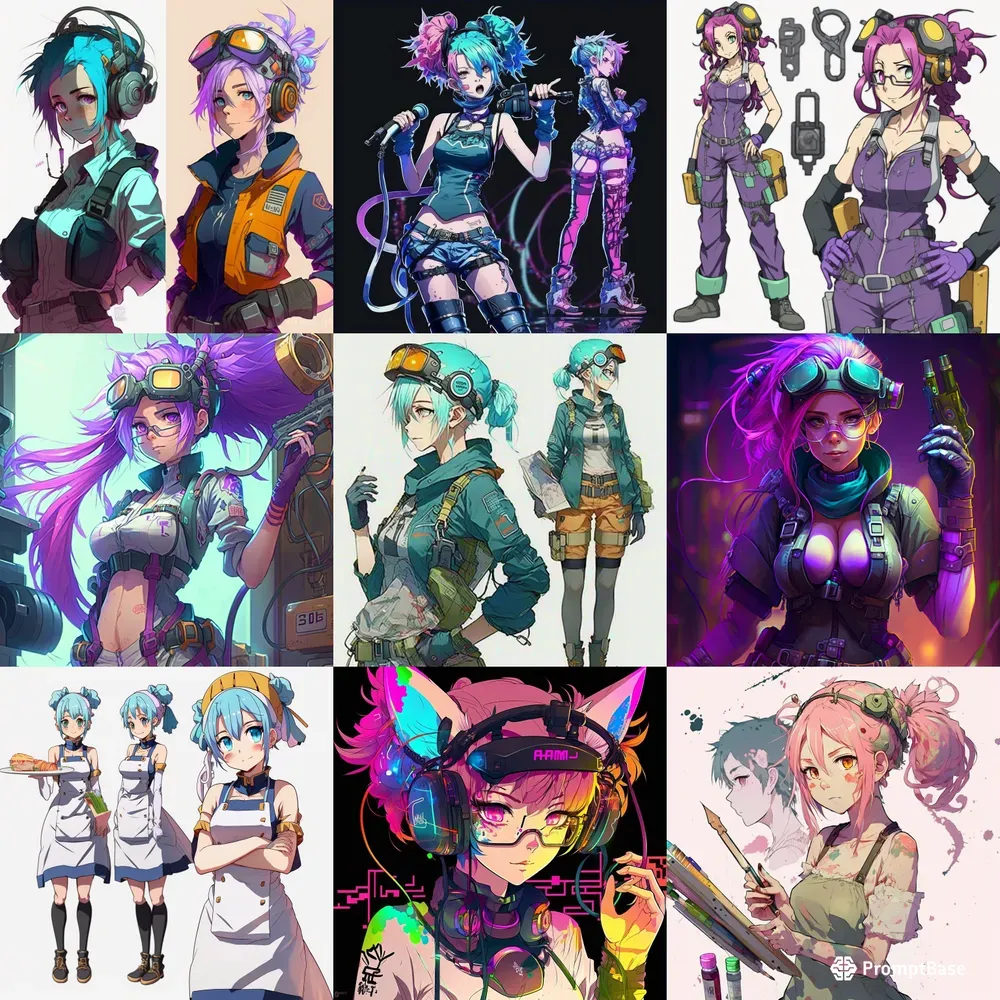 Neon Inventor Anime Girls Character Concept Art
