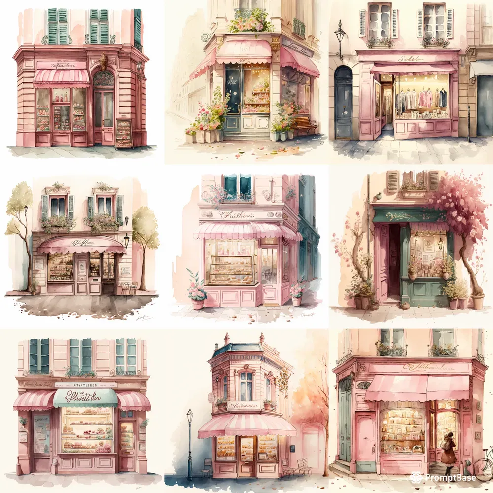 Pretty Parisian Watercolor Shopfronts