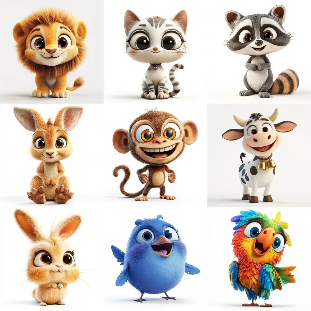 Cute 3D Cartoon Animals Pixar Style