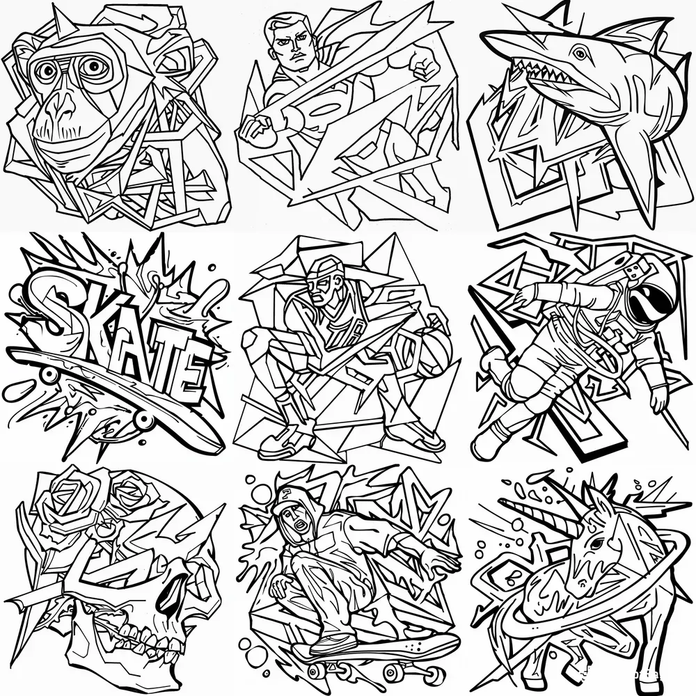 All Ages Graffiti Coloring Book Pages