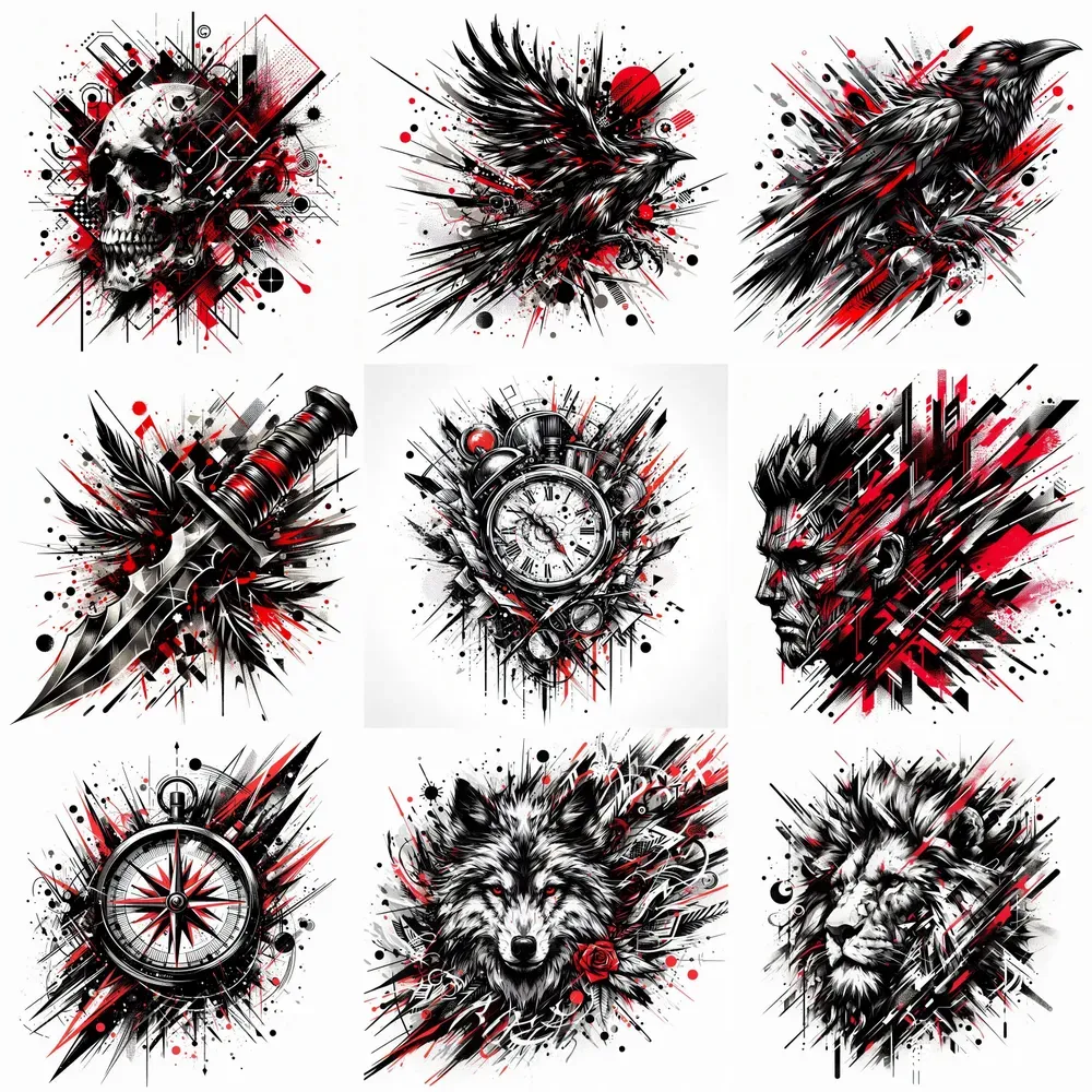 Chaotic Trash Polka Tattoo Designs