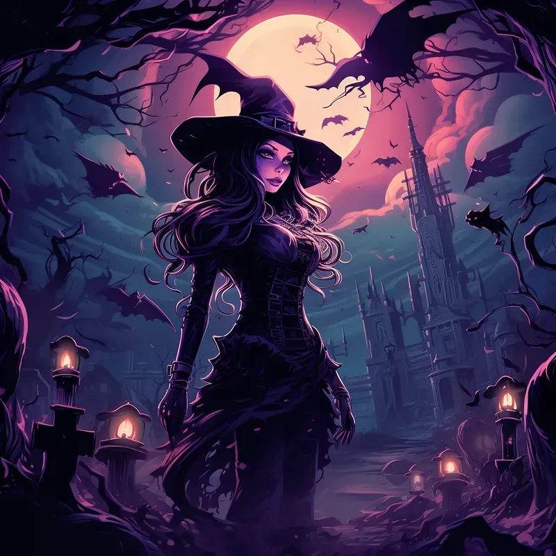 Beautiful Witches In Halloween Atmosphere