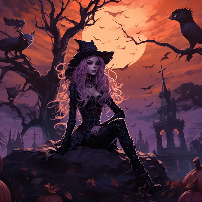 Beautiful Witches In Halloween Atmosphere